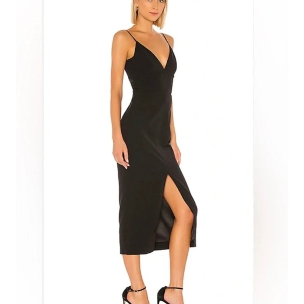 Bardot Dianna Midi Dress‎ Womens Size 10/L Black Sleeveless V-Neck Front Slit